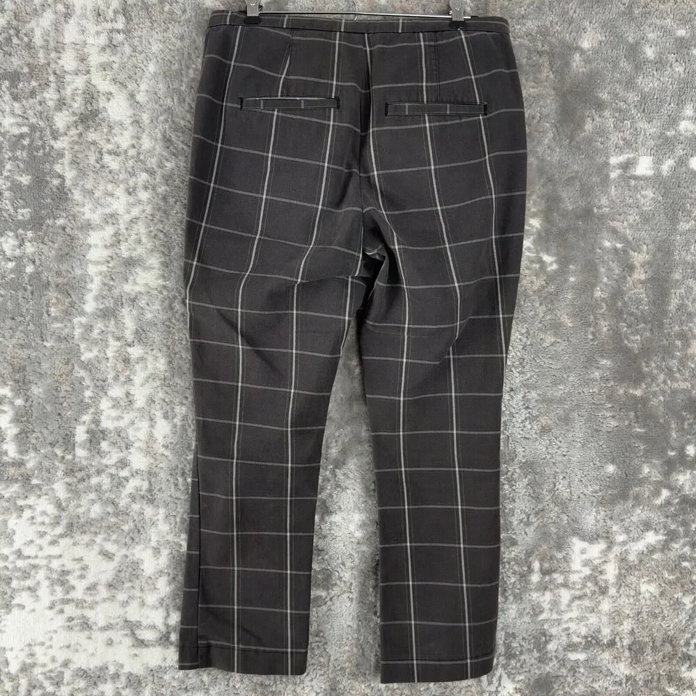 Free People Women Size 8 Checker Ankle Pants Gray Button Zip Cotton Blend Casual